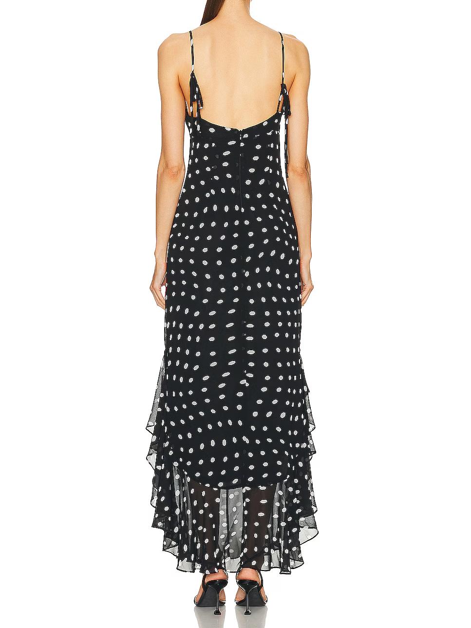 Aniela - sukienka maxi w groszki z odkrytymi plecami