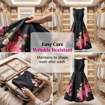 🌸Rochie midi elegantă, fără mâneci, cu croi în A și imprimeu floral👗❤️