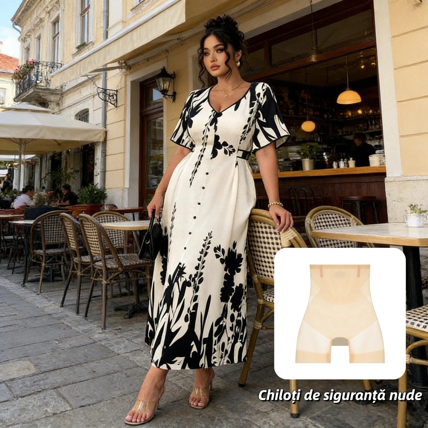 🌹🦋 Rozmiar (S-5XL)| Krój A (Ukrywa Talię) | Elegancka Sukienka Midi z Dekoltem w V i Roślinnym Wzorem Plus|✨