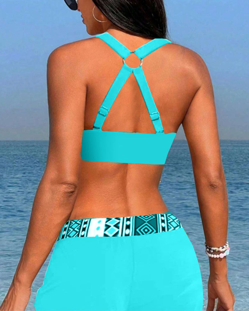 Salomea - Bikini z wysokim stanem i geometrycznym nadrukiem