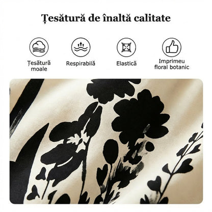 🌹🦋 Rozmiar (S-5XL)| Krój A (Ukrywa Talię) | Elegancka Sukienka Midi z Dekoltem w V i Roślinnym Wzorem Plus|✨