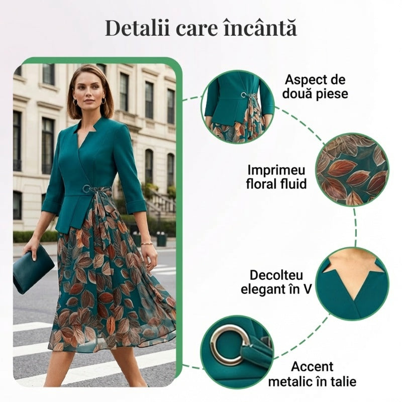 Elegancka sukienka z materiału syntetycznego, w dwóch częściach, z nadrukiem liści✨ Naturalna elegancja, zawsze i wszędzie ✨