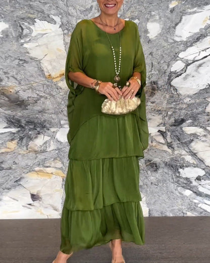 Dobrosława - Elegancka wielowarstwowa długa sukienka bufiasta w stylu retro