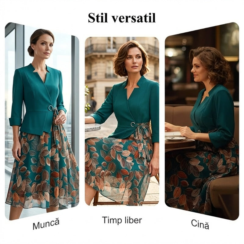 Elegancka sukienka z materiału syntetycznego, w dwóch częściach, z nadrukiem liści✨ Naturalna elegancja, zawsze i wszędzie ✨