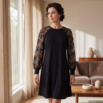 👗Sukienka koronkowa z długimi rękawami i okrągłym dekoltem💖