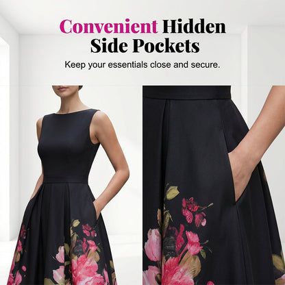 🌸Rochie midi elegantă, fără mâneci, cu croi în A și imprimeu floral👗❤️