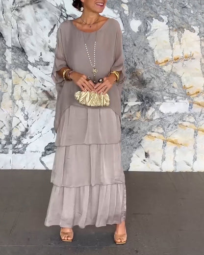 Dobrosława - Elegancka wielowarstwowa długa sukienka bufiasta w stylu retro