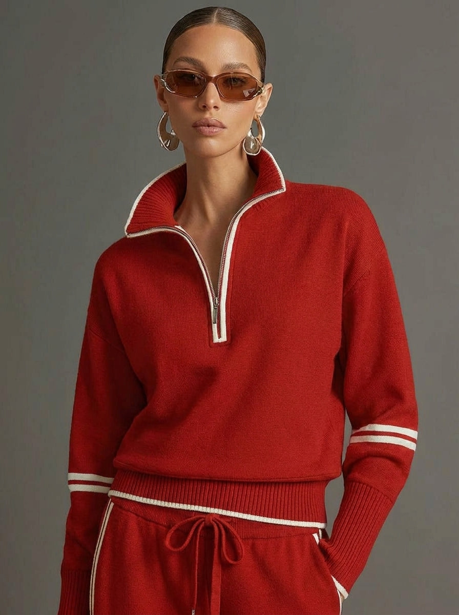 Marietta – bluza i spodnie z szerokimi nogawkami - Czerwony
