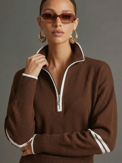Marietta – bluza i spodnie z szerokimi nogawkami - Brązowy