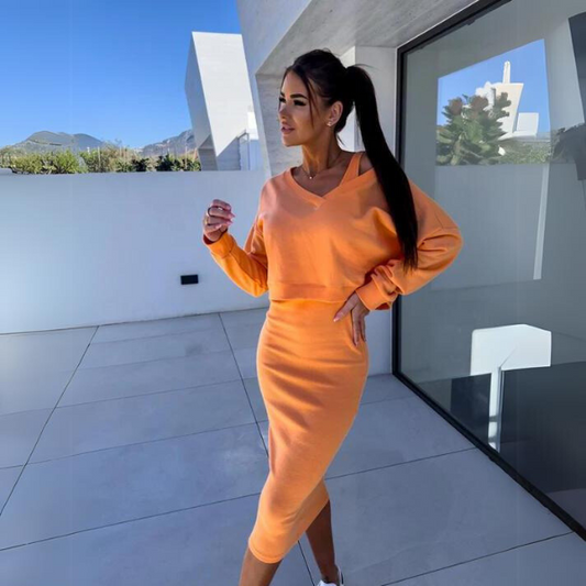 Andrine - Casualowy Komplet bluzy i sukienki
