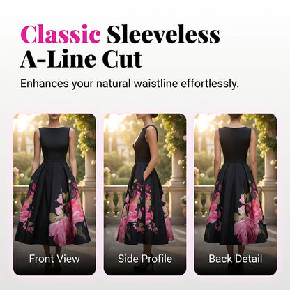 🌸Rochie midi elegantă, fără mâneci, cu croi în A și imprimeu floral👗❤️