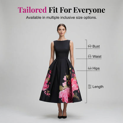 🌸Rochie midi elegantă, fără mâneci, cu croi în A și imprimeu floral👗❤️