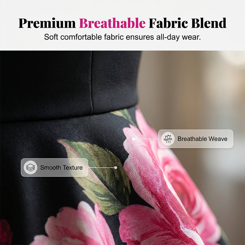 🌸Rochie midi elegantă, fără mâneci, cu croi în A și imprimeu floral👗❤️