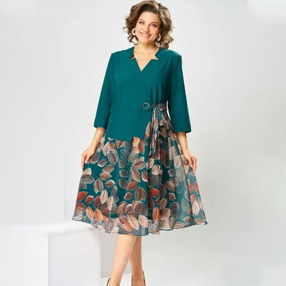 Elegancka sukienka z materiału syntetycznego, w dwóch częściach, z nadrukiem liści✨ Naturalna elegancja, zawsze i wszędzie ✨